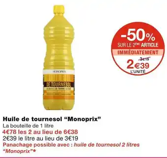 Monoprix Monoprix huile de tournesol offre