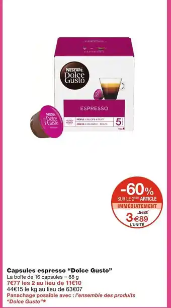 Monoprix Dolce gusto capsules espresso offre