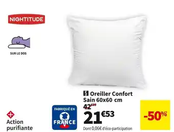 Conforama Nightitude oreiller confort sain 60x60 cm offre