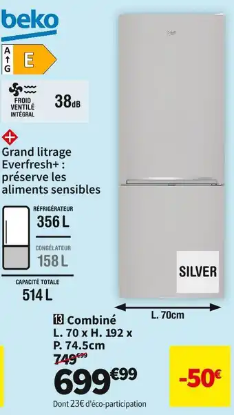 Réf. combiné beko brcne50140zxbn