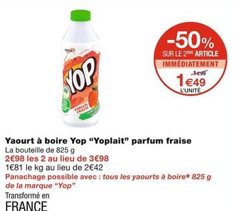 Monoprix Yoplait yaourt à boire yop parfum fraise offre