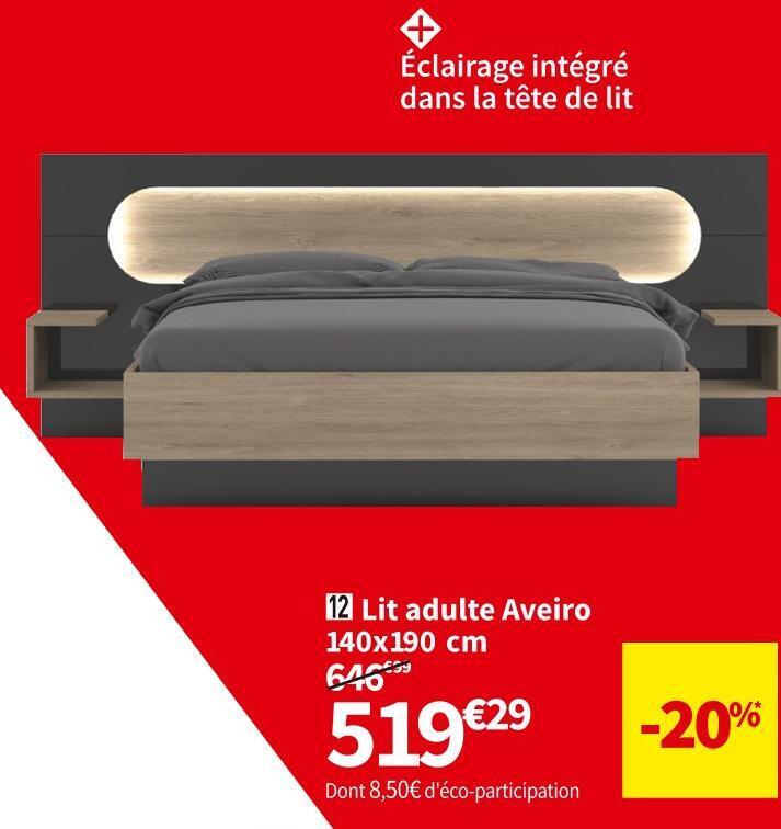 Conforama Lit adulte 140x190 cm offre