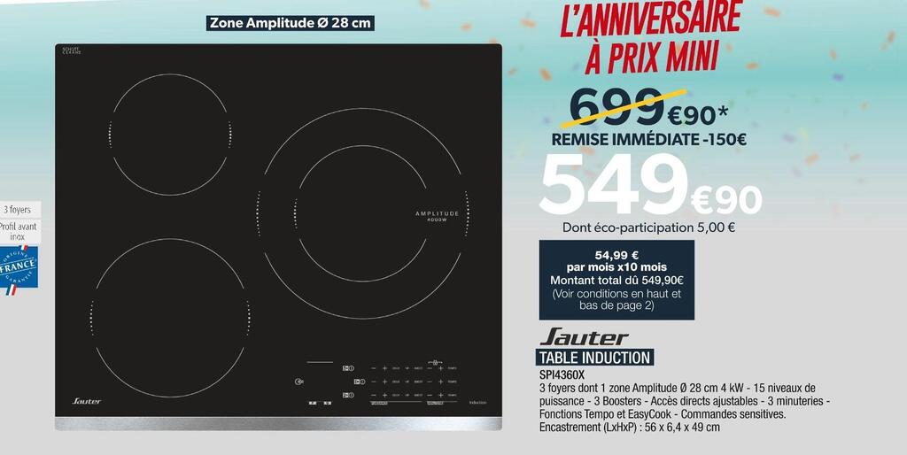 Promo Sauter table induction chez Proxi Confort