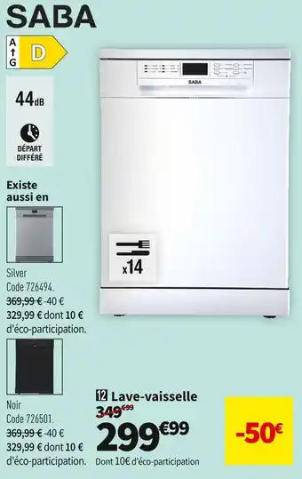 Conforama Saba lave vaisselle lvs14c44m21w offre
