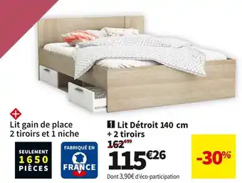 Conforama Lit 140 cm + 2 tiroirs detroit offre