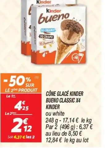 Netto CÔNE GLACE KINDER BUENO CLASSIC X4 KINDER offre