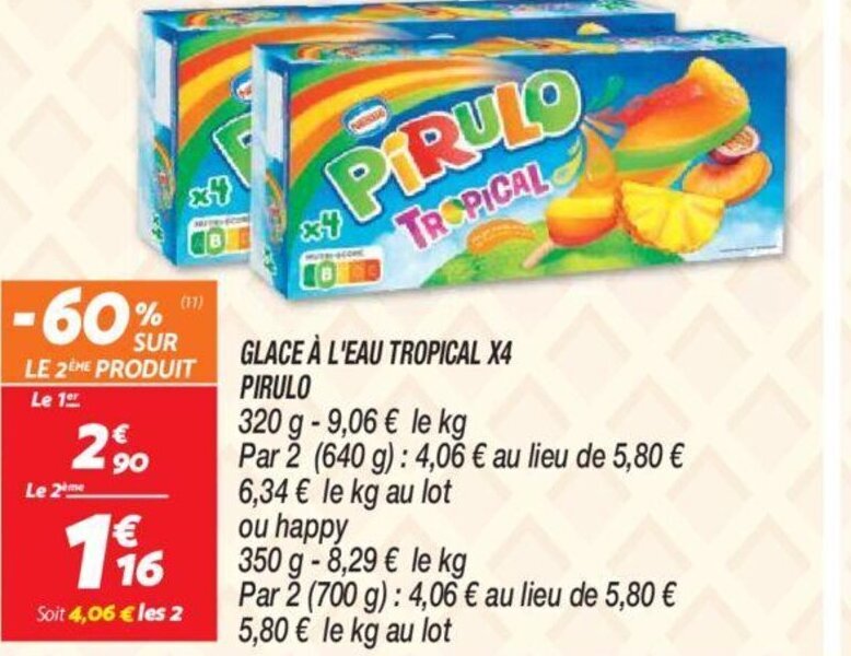 Promo GLACE À L'EAU TROPICAL X4 PIRULO chez Netto