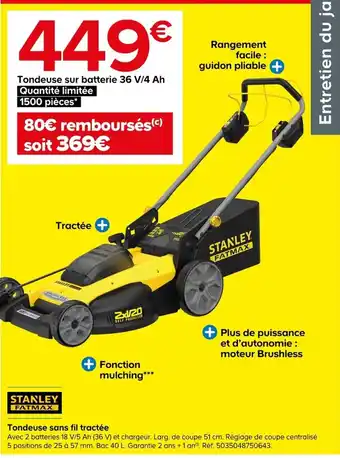 Castorama Tondeuse sans fil tractée offre
