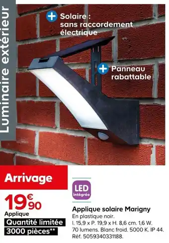 Castorama Applique solaire Marigny En plastique noir. offre