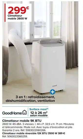 Castorama Climatiseur mobile 9K BTU offre