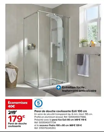 Castorama Paroi de douche coulissante Ezii 100 cm offre