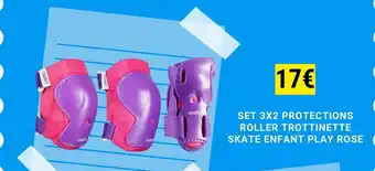 Decathlon SET 3X2 PROTECTIONS ROLLER TROTTINETTE SKATE ENFANT PLAY ROSE offre