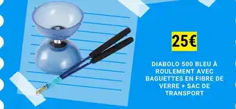 Decathlon DIABOLO 500 BLEU À ROULEMENT AVEC BAGUETTES EN FIBRE DE VERRE + SAC DE TRANSPORT offre
