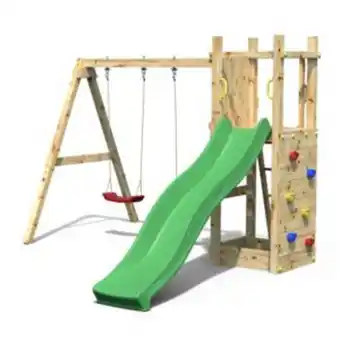 Gamm vert Aire de jeux en bois funny3 avec balancoire double, toboggan et bac à sable - fungoo offre