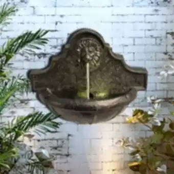 E.Leclerc Brico Fontaine murale à tête de lion jardin extérieur cascade éclairage led pompe charbon gris foncé teamson home vfd8433-eu offre