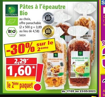 Norma Pâtes à l'épeautre Bio offre