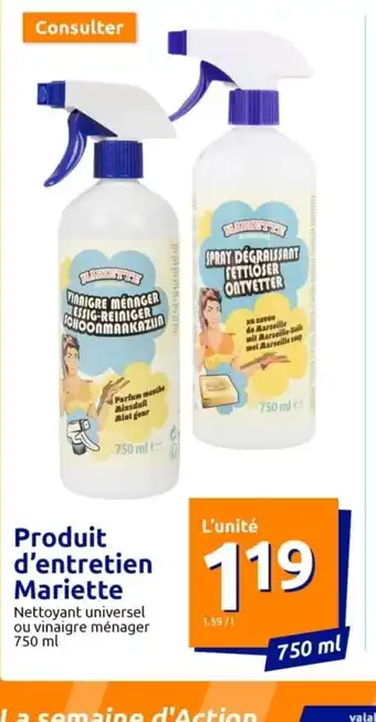 Action Produit d'entretien Mariette Nettoyant universel ou vinaigre ménager 750 ml offre