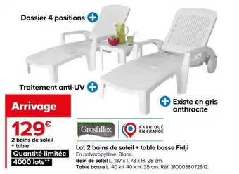 Castorama Crosfillex lot 2 bains de soleil + table basse fidji offre