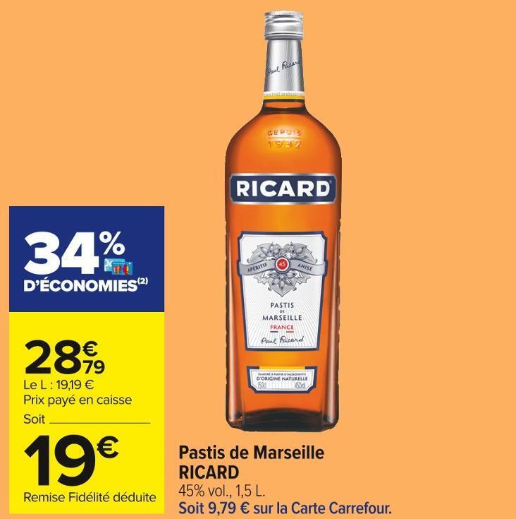 Carrefour Market Ricard pastis de marseille offre