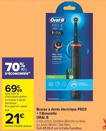 Carrefour Market Oral b brosse à dents électrique pro3 + 1 brossette offre