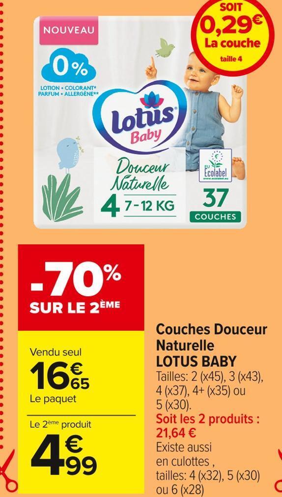Promo Lotus baby couches douceur naturelle chez Carrefour Market
