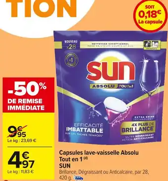 Carrefour Market Sun capsules lave-vaisselle absolu tout en 1 (d) offre