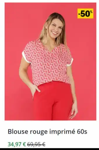 Blouse rouge imprimé 60s
