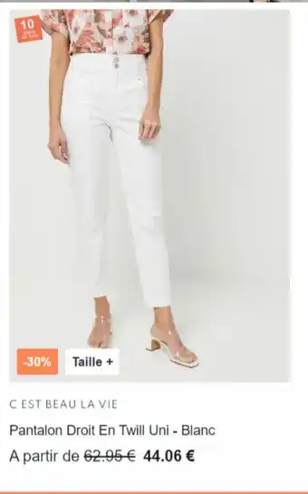 Pantalon droit en twill uni-blanc