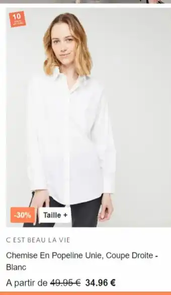 Chemise en popeline unie, coupe droite blanc