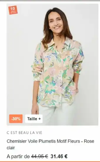 Chemisier voile plumetis motif fleurs rose clair