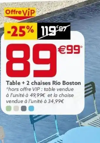 Gifi Table + 2 chaises rio boston offre
