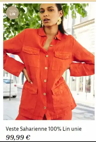 Veste saharienne 100% lin unie