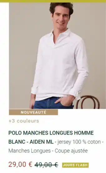 Polo manches longues homme blanc- aiden ml