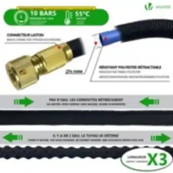 Vounot tuyau d’arrosage extensible 15m avec récipient savon et accessoires noir