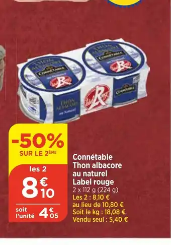 Bi1 Connétable Thon albacore au naturel offre