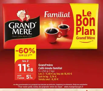 Bi1 Grand'mère Café moulu familial 4 x 250 g (1 kg) offre