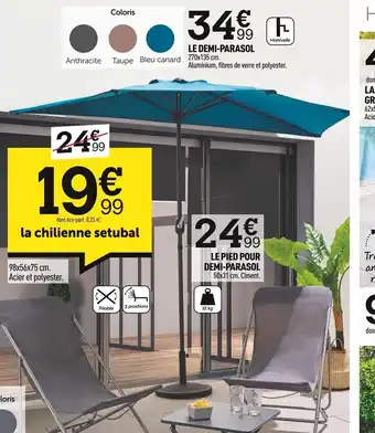 Centrakor LE DEMI-PARASOL Taupe Bleu canard 270x135 cm. offre