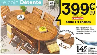 Centrakor Table + 4 chaises offre