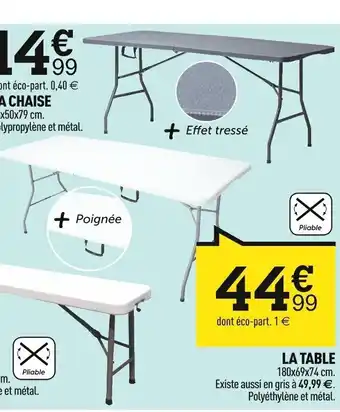 Centrakor LA TABLE 180x69x74 cm. offre