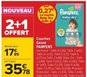 Carrefour Couches Géant PAMPERS offre