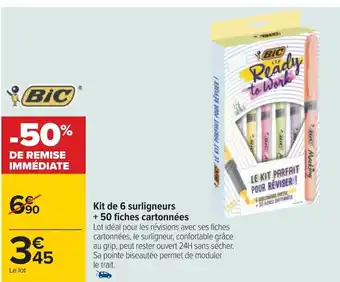 Carrefour Kit de 6 surligneurs + 50 fiches cartonnées offre