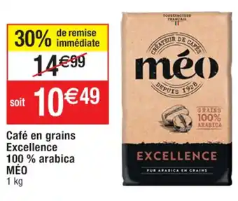 Cora x Carrefour Café en grains Excellence 100% arabica MÉO offre
