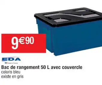 Cora x Carrefour Bac de rangement 50 L avec couvercle coloris bleu existe en gris offre