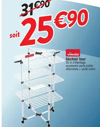 Cora x Carrefour vileda Séchoir tour 30 m d'étentage, accessoire porte petits-vêtements + porte cintre offre