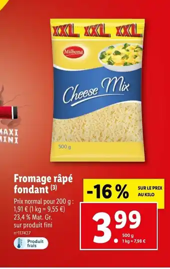 Lidl Fromage râpé fondant (3) offre