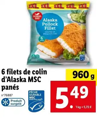 Lidl 6 filets de colin d'Alaska MSC panés offre