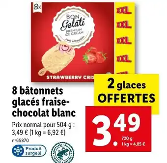 Lidl 8 bâtonnets glacés fraise-chocolat blanc offre