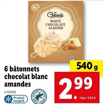 Lidl 6 bâtonnets chocolat blanc amandes offre