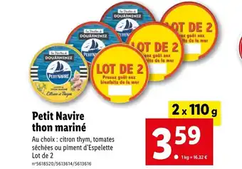 Lidl Petit Navire thon mariné offre