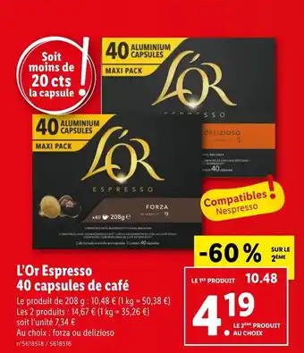 Lidl L'Or Espresso 40 capsules de café offre